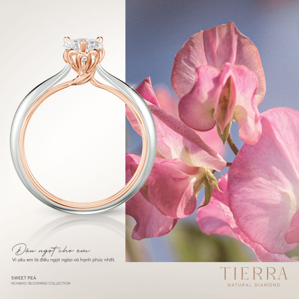 [CHAT TRƯỚC KHI ĐẶT] Nhẫn Cầu Hôn Tierra Sweet Pea NCH8413, Vàng 14K 18K, Chủ CZ Trái Tim, Lấy Cảm Hứng Từ Hoa Đậu Ngọt