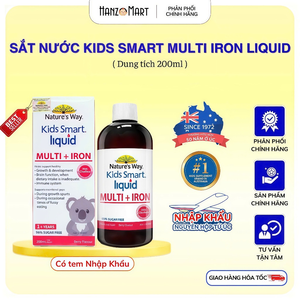 Siro Uống Nature's Way Kids Smart Liquid Multi + Iron Hỗ Trợ Nâng Cao Sức Đề Kháng Cho Trẻ 200ml