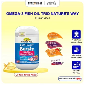 Viên Nhai Dầu Cá Ba Màu Nature's Way Omega-3 Fish Oil Trio Hỗ Trợ Tốt Cho Não Bộ Và Mắt Bé 60 Viên