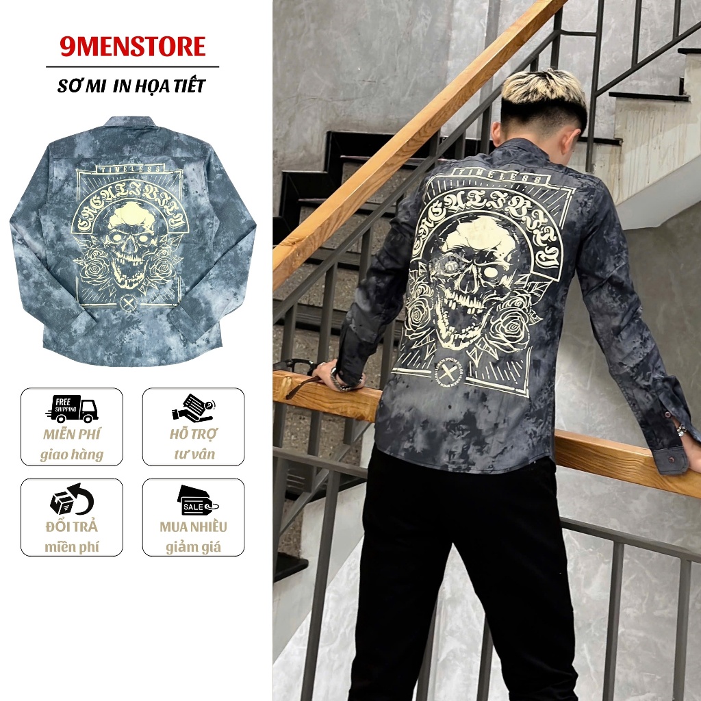 Sơ Mi Nam Tay Dài In Hình Boy Phố Chất Lụa Wash Màu Cao Cấp Thoáng Mát Menswear 028