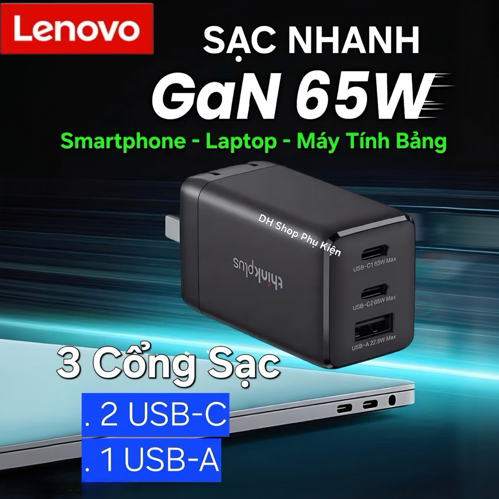 Bộ sạc thinkplus Lipstick Power GaN 3 cổng 2C/1A 65W GaN Sạc Nhanh PD ...