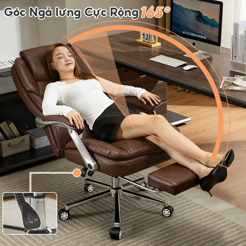 Ghế giám đốc lưng tựa AURAWELL Chất liệu PU dày, Có Gác Chân, Rộng 73cm, Tải trọng 300kg-T112