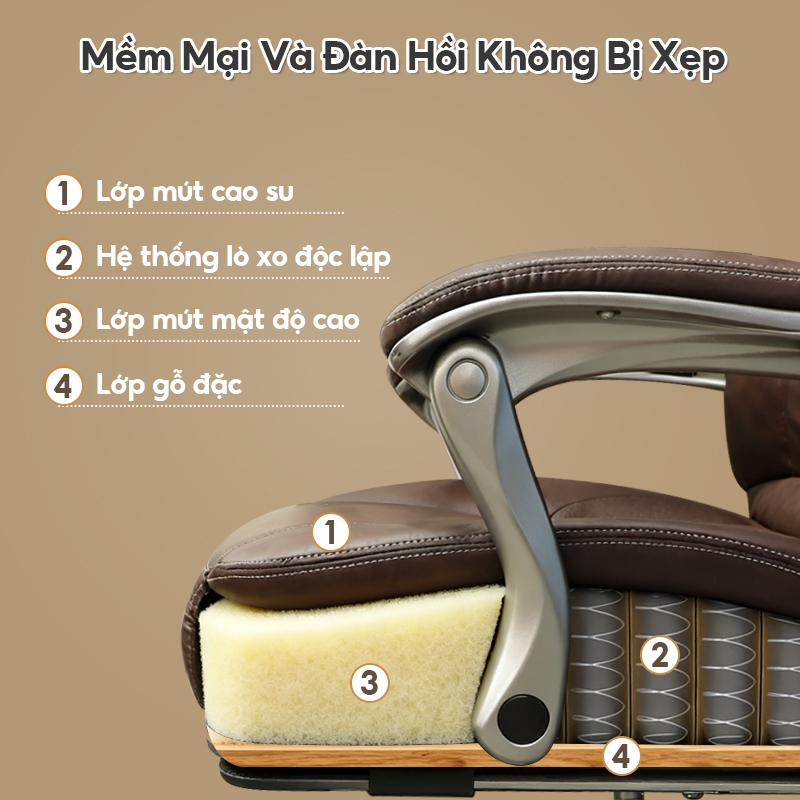 Ghế giám đốc lưng tựa AURAWELL Chất liệu PU dày, Có Gác Chân, Rộng 73cm, Tải trọng 300kg-T112