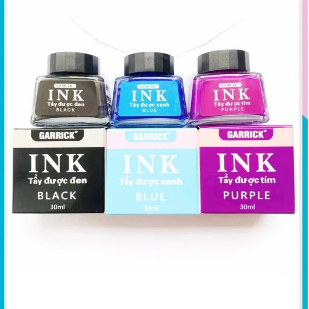 (Hot) Mực Ink Xóa Được Lọ 30ml (Tặng 2 tẩy) , Mực Ink Tẩy Được có 3 màu tím/xanh/đen.