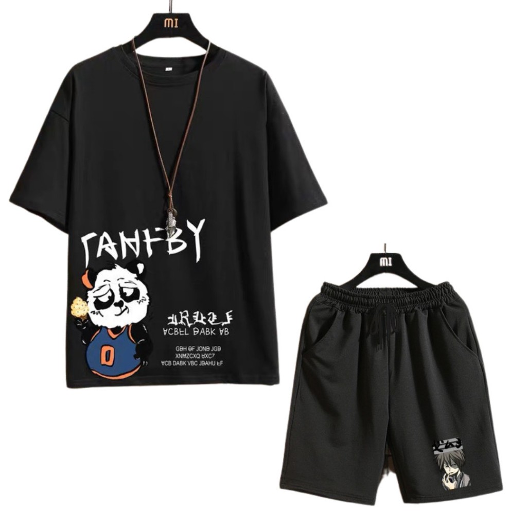Set áo phông quần short đùi nam nữ in hình GẤU TANBY Bộ cộc tay from rộng ulzang unisex dạo phố K1
