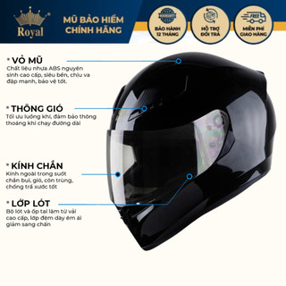 Mũ bảo hiểm fullface Royal M138B đen bóng có kính chính hãng, BH 12 Tháng Tại NSX