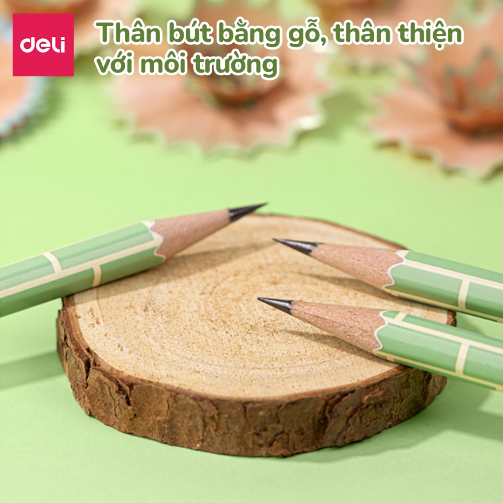 Bút Chì 2B Gấu Trúc Deli Bút Chì Thân Gỗ Chì Đen Đậm Nét Gọt Ít Vụn Phối Màu Dễ Thương Vẽ Tranh Tập Viết Cho Bé