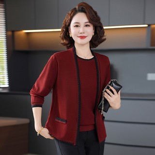 Set Áo Kèm Áo Khoác Ngoài Hai Mảnh Thu Đông Cho Nữ Trung Niên AL130