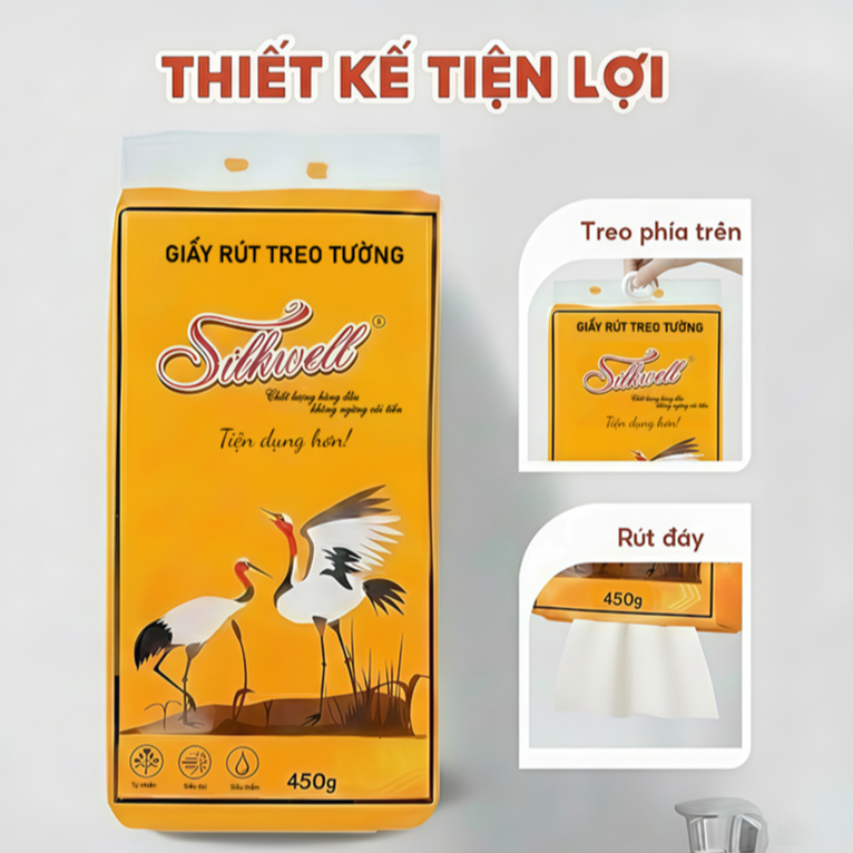 [HỎA TỐC 10 BỊCH] Khăn Giấy Rút Đáy Silkwell Đa Năng 450g/2 Lớp - Thấm Hút Dầu Mỡ, Lau Bếp Đa Năng