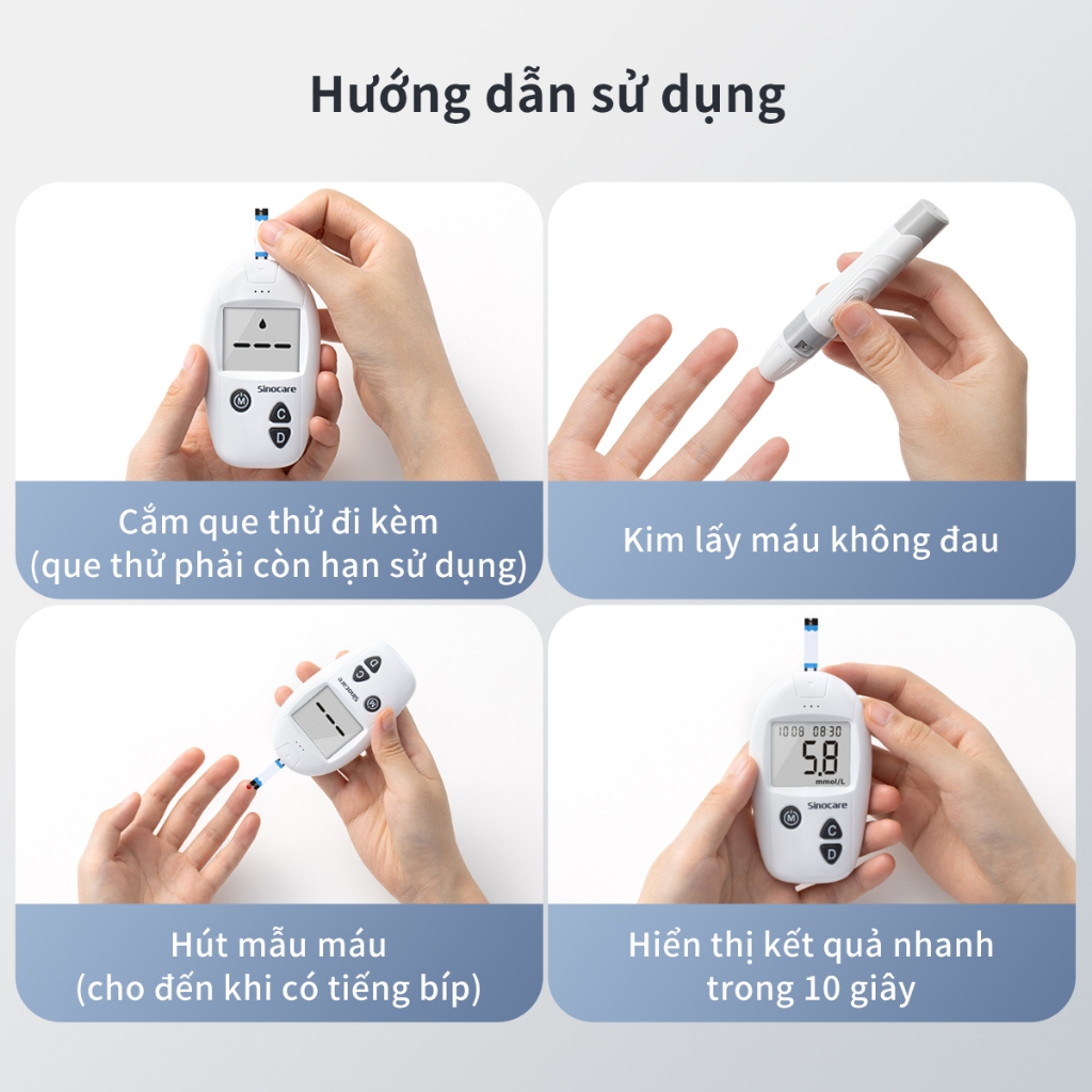 Mẫu Mới Máy Đo Đường Huyết Safe Accu Chính Hãng Sinocare Tặng Kèm Que và Kim