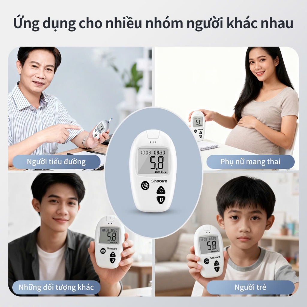 Mẫu Mới Máy Đo Đường Huyết Safe Accu Chính Hãng Sinocare Tặng Kèm Que và Kim
