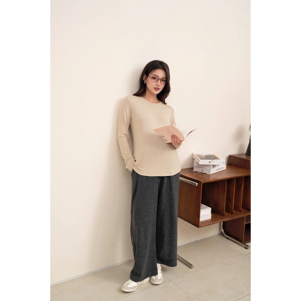 Quần ống suông COZY Pants lưng chun, chất liệu len nỉ thun mềm, cạp chun điều chỉnh cho cả bầu và không bầu BY L'AMME