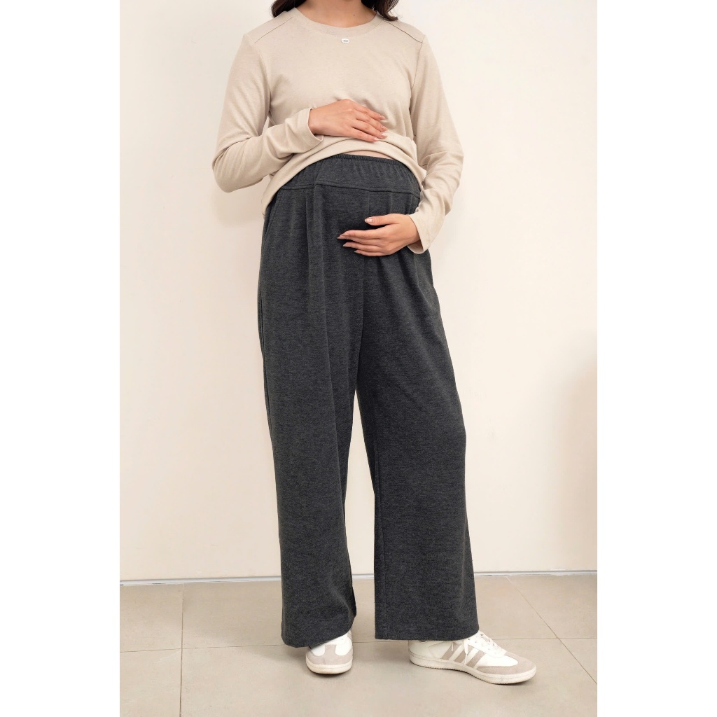 Quần ống suông COZY Pants lưng chun, chất liệu len nỉ thun mềm, cạp chun điều chỉnh cho cả bầu và không bầu BY L'AMME