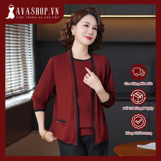 Set Áo Kèm Áo Khoác Ngoài Hai Mảnh Thu Đông Cho Nữ Trung Niên AL130