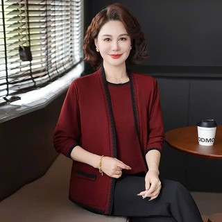 Set Áo Kèm Áo Khoác Ngoài Hai Mảnh Thu Đông Cho Nữ Trung Niên AL130
