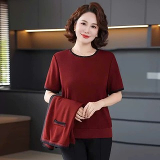 Set Áo Kèm Áo Khoác Ngoài Hai Mảnh Thu Đông Cho Nữ Trung Niên AL130