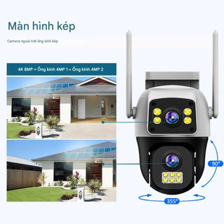 Camera Wifi 2 mắt chống nước quan sát 360 độ cực rõ nét 4K 8MP, ban đêm có màu, hai giao diện quan sát FHD