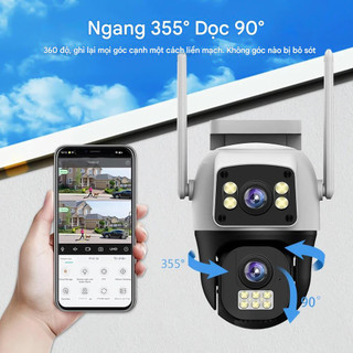 Camera Wifi 2 mắt chống nước quan sát 360 độ cực rõ nét 4K 8MP, ban đêm có màu, hai giao diện quan sát FHD
