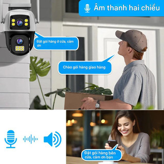 Camera Wifi 2 mắt chống nước quan sát 360 độ cực rõ nét 4K 8MP, ban đêm có màu, hai giao diện quan sát FHD