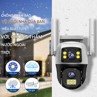 Camera Wifi 2 mắt chống nước quan sát 360 độ cực rõ nét 4K 8MP, ban đêm có màu, hai giao diện quan sát FHD