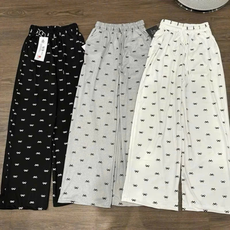 [Peinn] Quần nữ dáng suông trendy hoạ tiết đẹp lưng chun, Quần xuông nữ lưng chun hoạ tiết nơ Siêu Xinh
