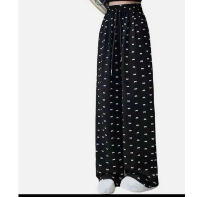 [Peinn] Quần nữ dáng suông trendy hoạ tiết đẹp lưng chun, Quần xuông nữ lưng chun hoạ tiết nơ Siêu Xinh
