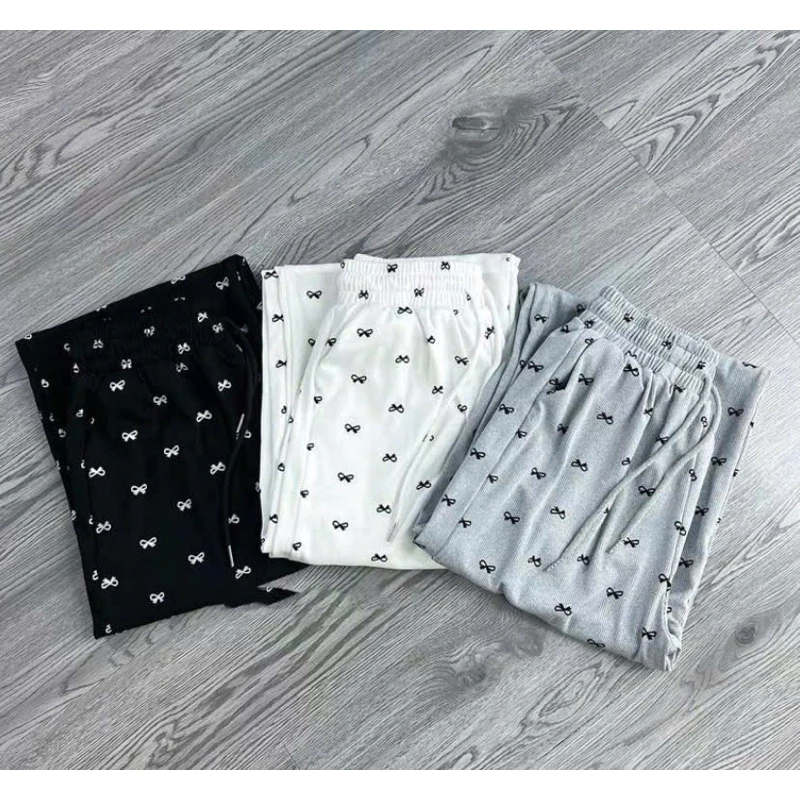 [Peinn] Quần nữ dáng suông trendy hoạ tiết đẹp lưng chun, Quần xuông nữ lưng chun hoạ tiết nơ Siêu Xinh