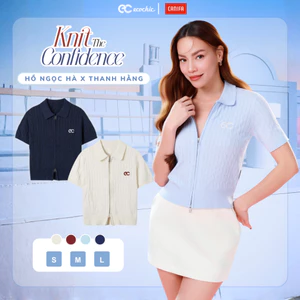 Áo Len Tay Ngắn Khoá Zip 2 Chiều Logo EC Chất Liệu Len Cao Cấp Mềm Mịn Chính Hãng HNH EC01