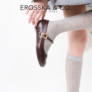 [Erosska] - Giày búp bê nữ hottrend balletcore đế bệt phối nơ màu đỏ - EL079