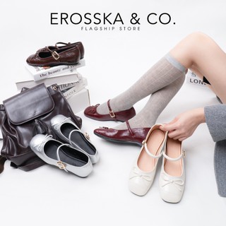 [Erosska] - Giày búp bê nữ hottrend balletcore đế bệt phối nơ màu đỏ - EL079