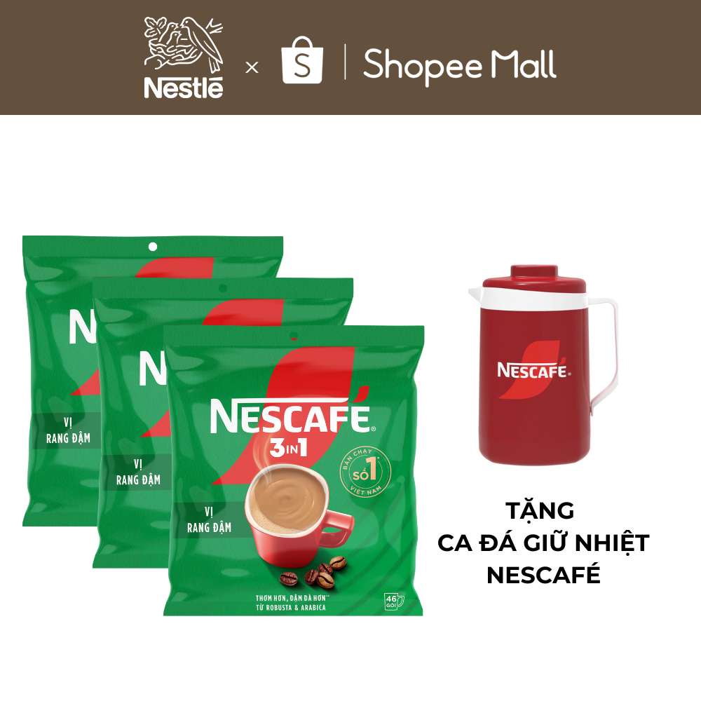 [Tặng Ca đá]  Combo 3 Bịch Cà phê Hòa tan NESCAFÉ VỊ RANG ĐẬM 46 gói Đậm Thơm Hoàn Hảo