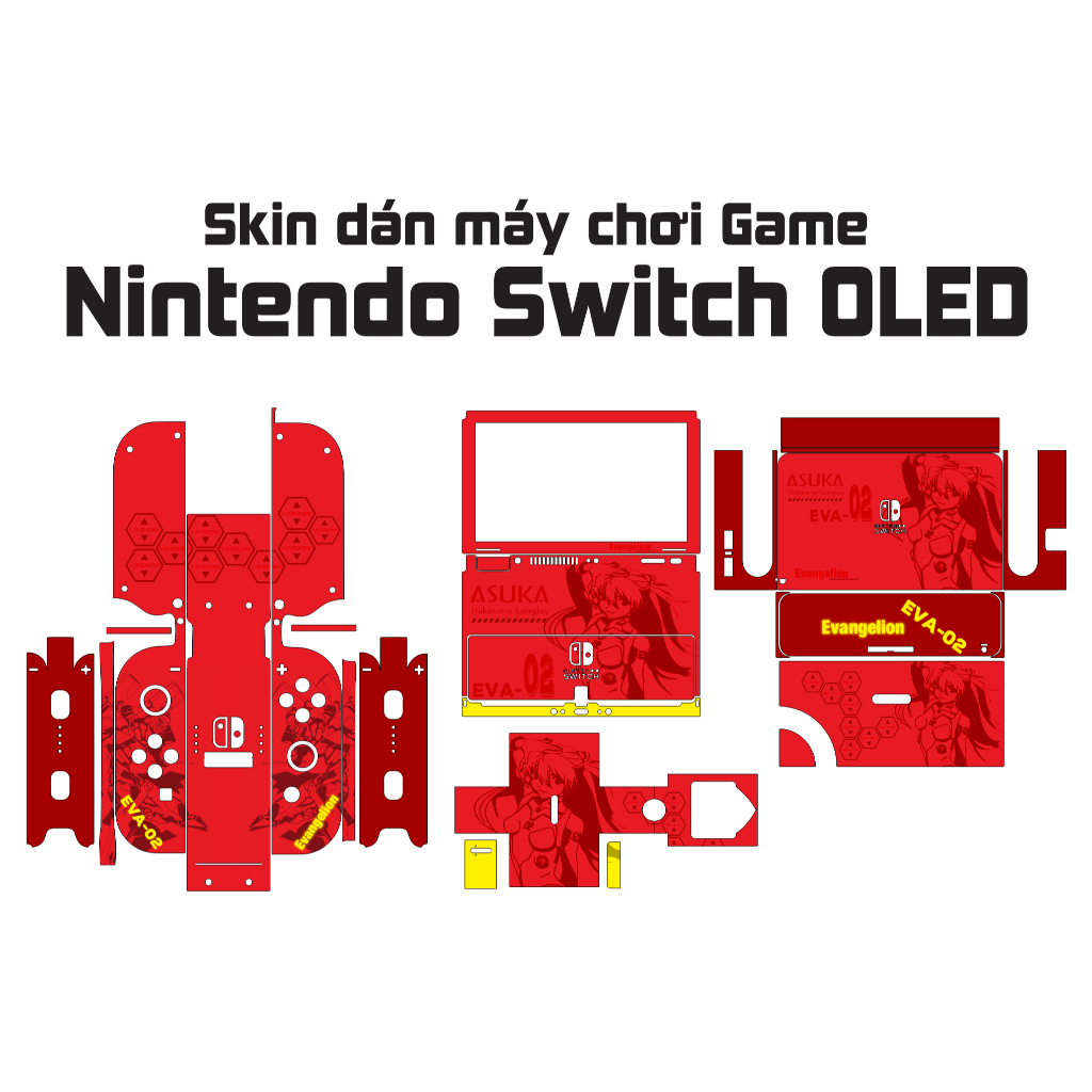 Skin dán Nintendo Switch OLED / V1, V2 mẫu Evangelion Asuka EVA-02 | Miếng dán máy chơi Game