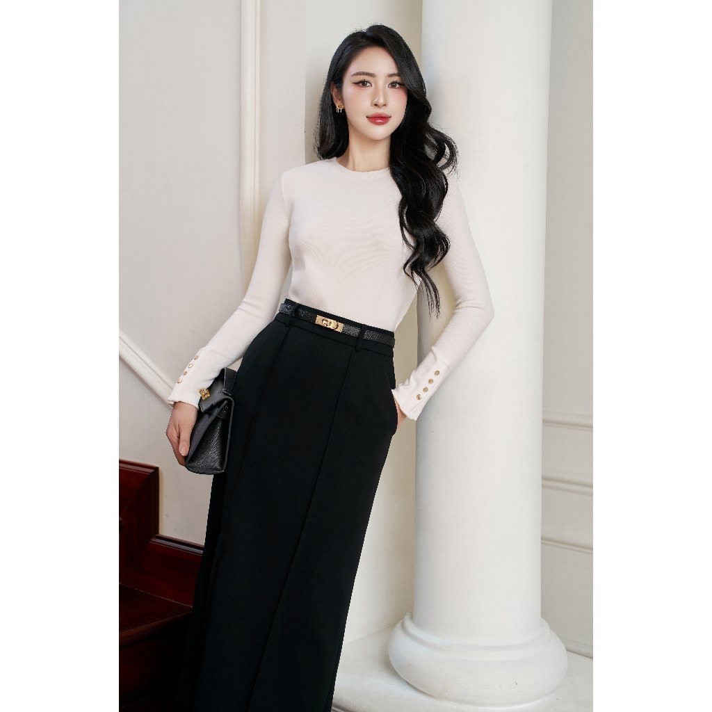 Chân váy ELLA DORA dáng A dài có túi form gọn thanh lịch công sở 3 màu ĐEN/TRẮNG/NÂU [CV183]