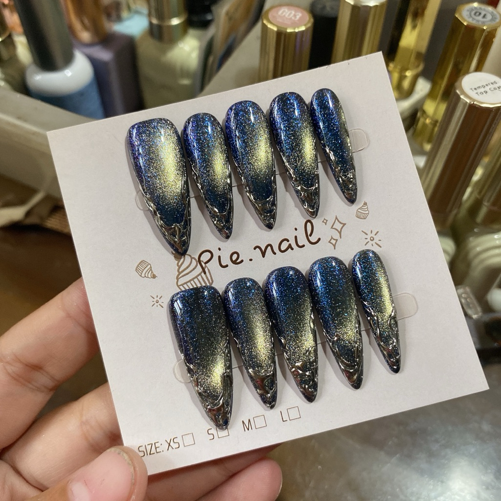 448. nailbox mắt mèo ánh sao xanh đen, viền fen tráng gương, siêu bắt sáng