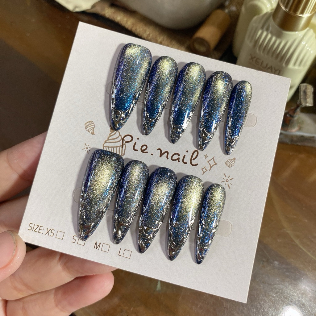 448. nailbox mắt mèo ánh sao xanh đen, viền fen tráng gương, siêu bắt sáng