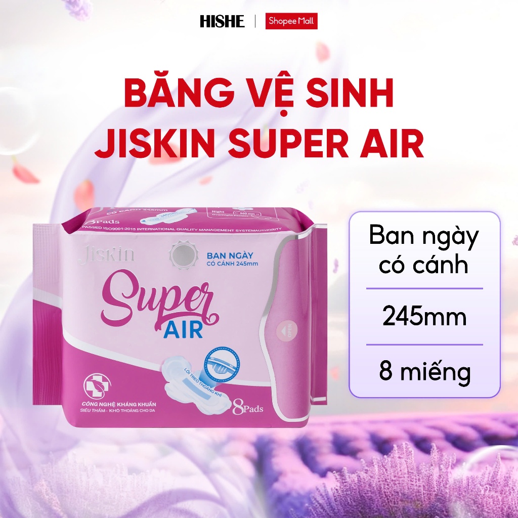 Băng vệ sinh Jiskin bạc hà siêu mỏng, Siêu thấm hút, Không hằm bí, phù hợp với làn da nhạy cảm