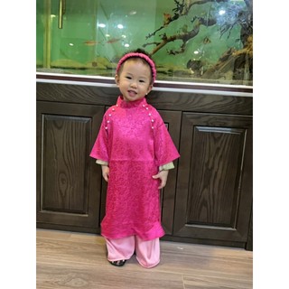 Áo dài bé gái size đại chất lụa gấm cao cấp mềm mịn, CẢ SET áo dài cách tân cho bé gái in hình dễ thương DA03 05- BIATON