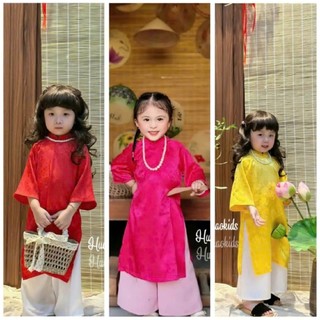 Áo Dài Tết Cổ Tầu Cho Bé Gái Chất Gấm + Quần Lụa, Áo Dài Cách Tân bé gái Mặc Tết 2025 Cho Bé Gái DA03 - BEEKIDS