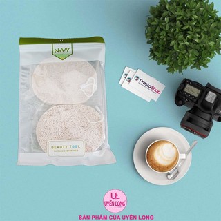 Set 1 Miếng Mút Rửa Mặt + 1 Miếng Mút Tạo Bọt Làm Từ Bọt Biển Tự Nhiên Làm Sạch Sâu, Tạo Bọt