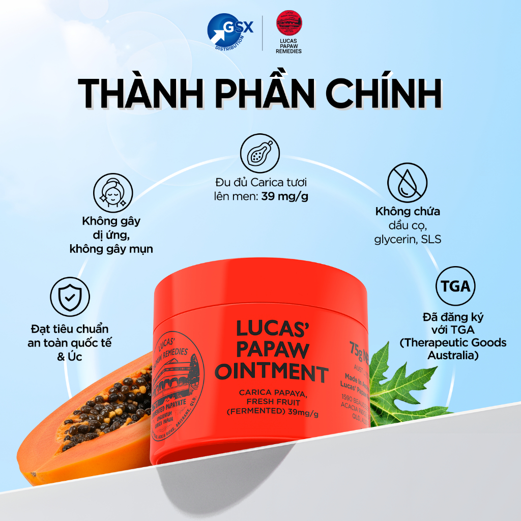 【Bán Chạy】Son Dưỡng Đu Đủ Lucas Papaw Úc 115 Năm - Dưỡng Môi Mềm Mịn, Giảm Khô Nứt Môi & Gót Tay Chân