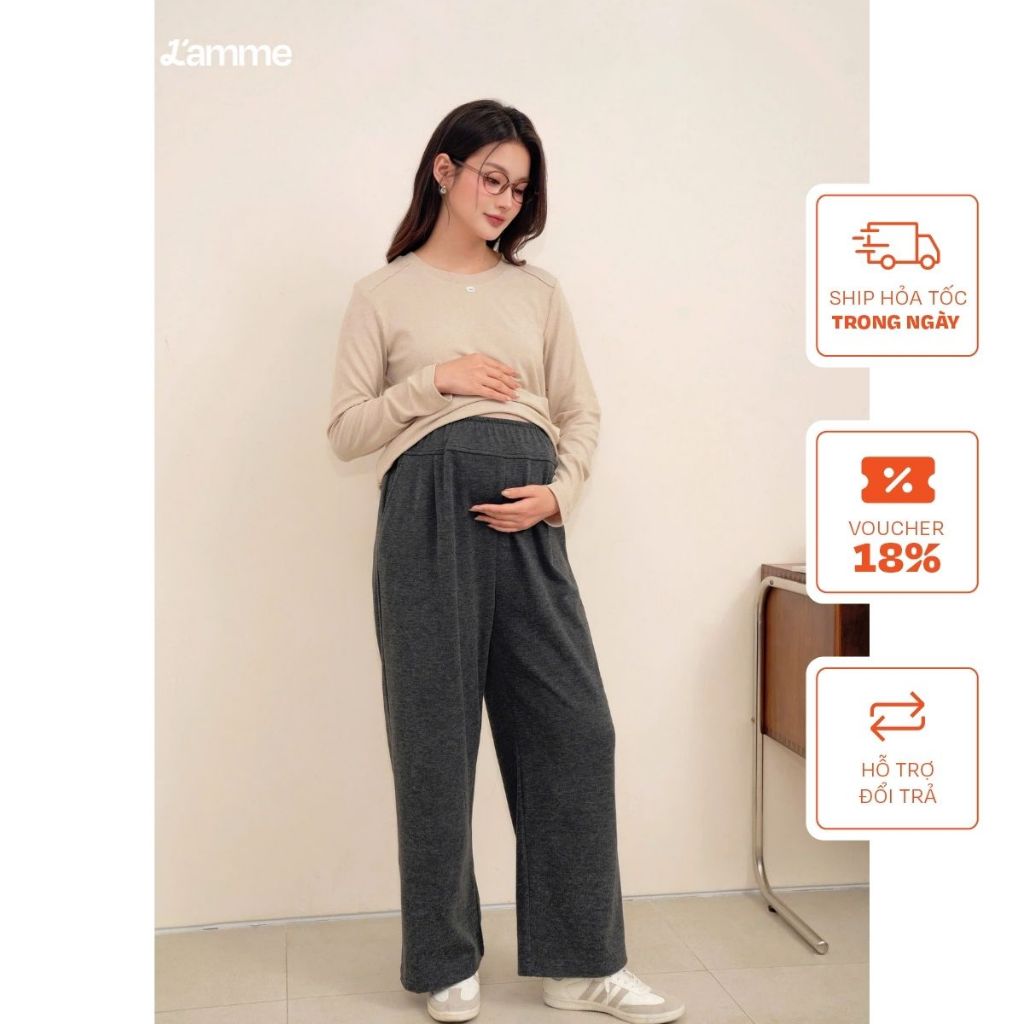 Quần ống suông COZY Pants lưng chun, chất liệu len nỉ thun mềm, cạp chun điều chỉnh cho cả bầu và không bầu BY L'AMME