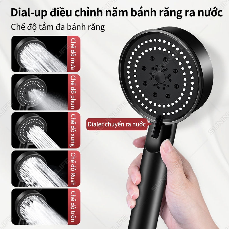Bộ Vòi Sen Nhà Tắm Tăng Áp 3 Món 5 Chế Độ Dòng Nước vòi hoa sen nóng lạnh - SUNINLIFE