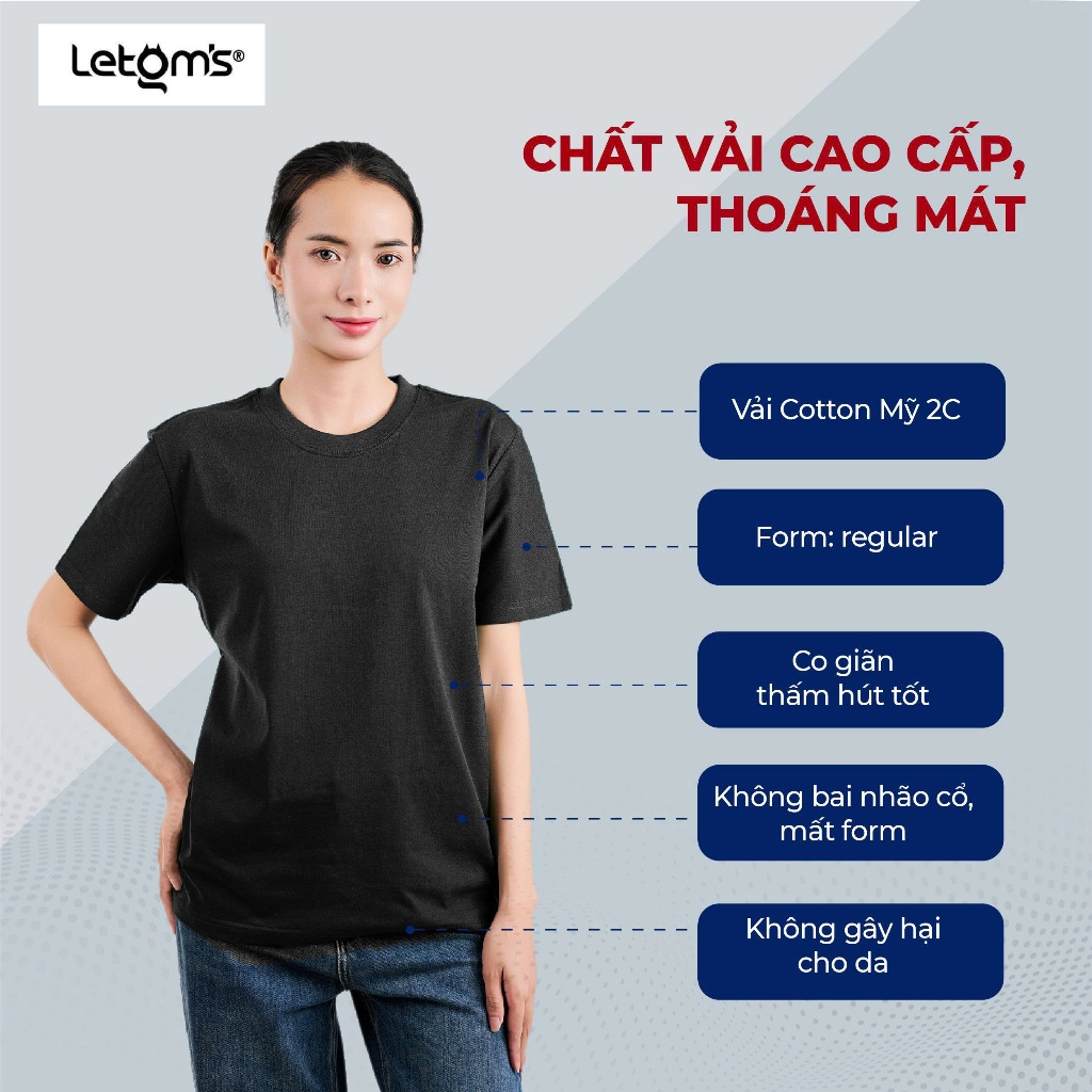 Áo Thun Nữ Cotton Mỹ LeTom’s – Form Regular, 2 màu basic Đen/Trắng, mềm mịn – thoáng mát – dễ phối M10