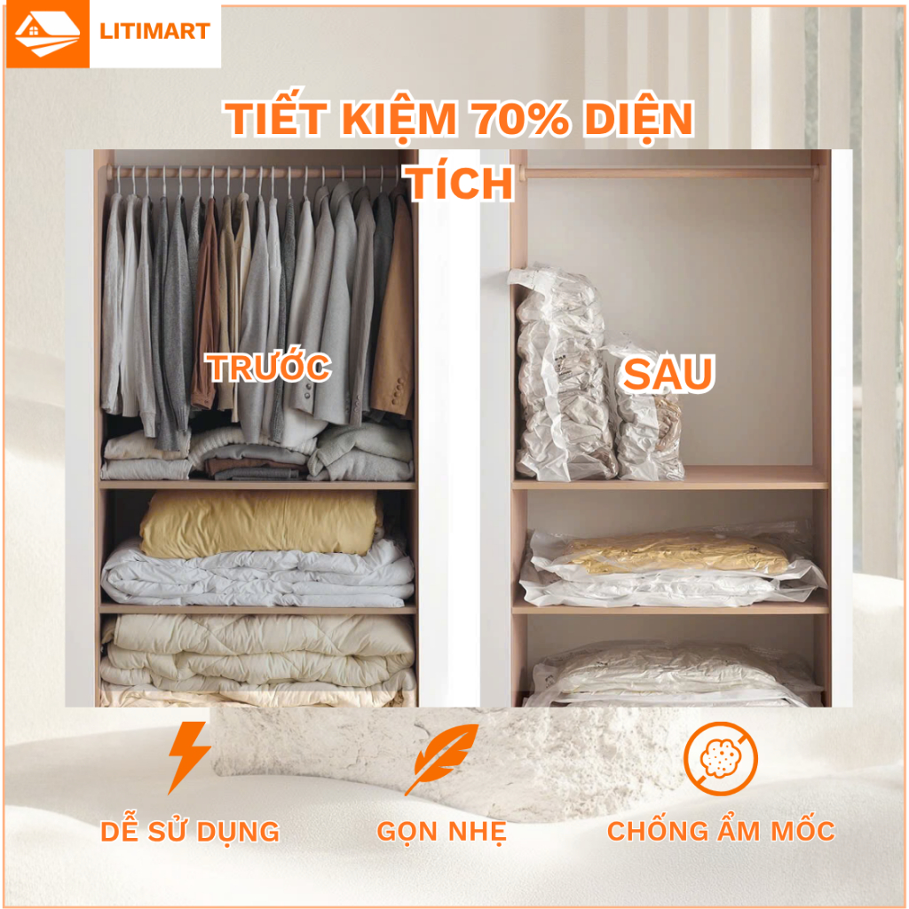 TÚI HÚT CHÂN KHÔNG ĐỰNG QUẦN ÁO, chống ẩm mốc.