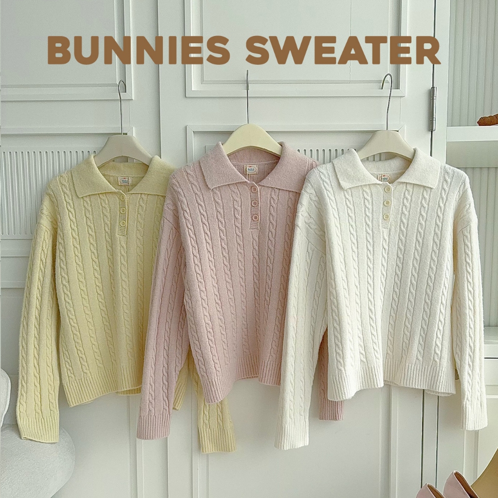 BLEUBIRD Áo len vặn thừng cài khuy Bunnies Sweater