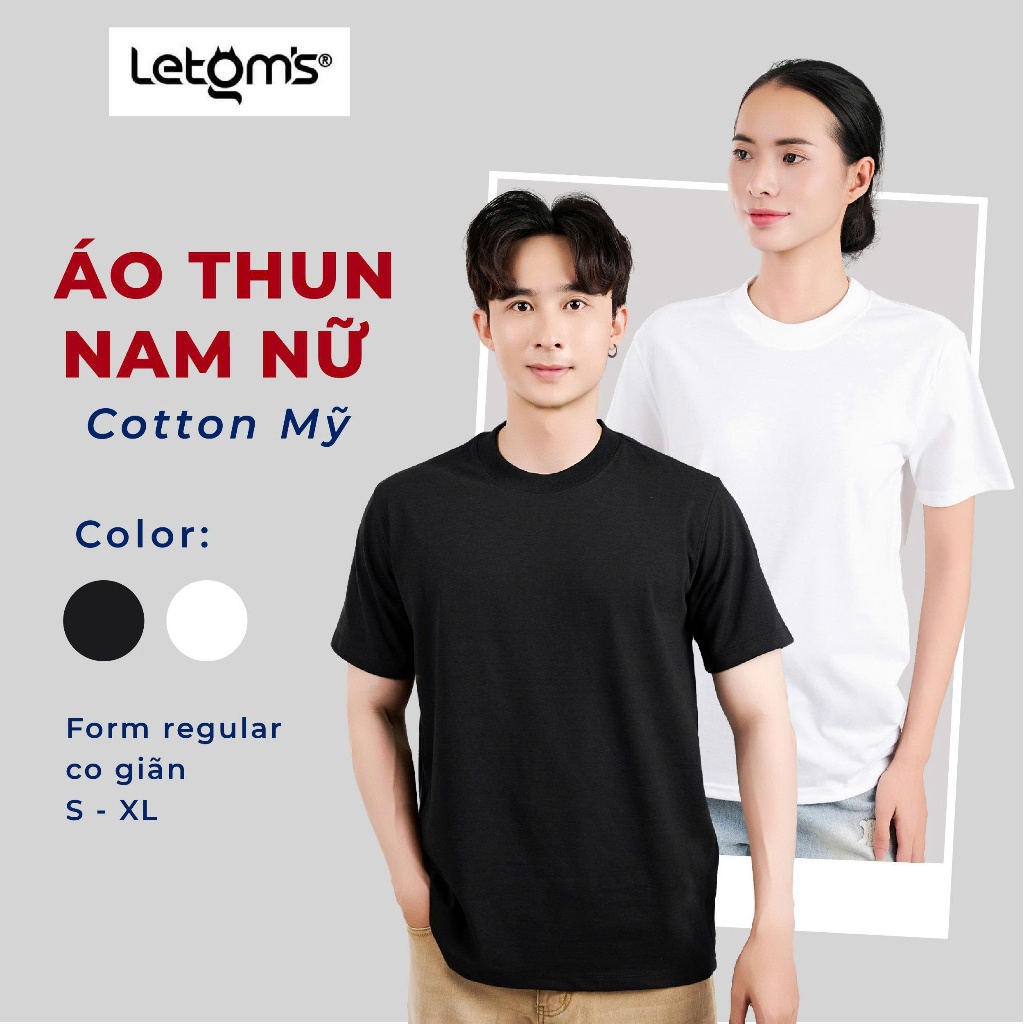 Áo Thun Đôi Nam Nữ Unisex Cotton Mỹ  LeTom's Form Regular Cotton 2C 2 Màu Basic Dễ Phối Chất Mềm Mịn M10