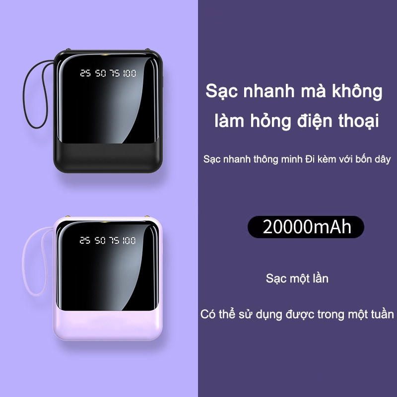 Pin dự phòng kèm theo 4 dây cáp sạc nhanh Pin dự phòng 20000 MAm Pin dung lượng lớn