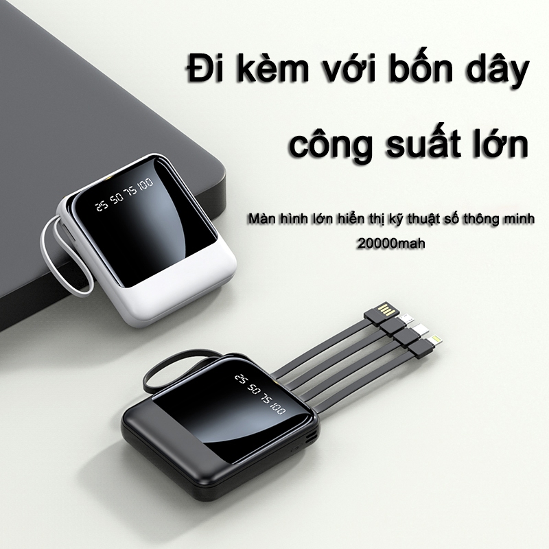 Pin dự phòng kèm theo 4 dây cáp sạc nhanh Pin dự phòng 20000 MAm Pin dung lượng lớn