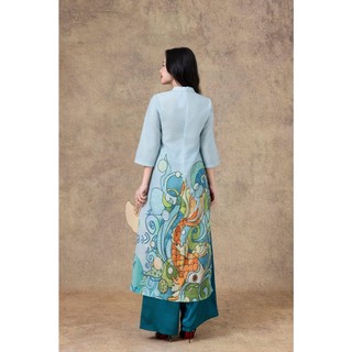 SWANLAKE | Áo Dài Nữ Cách Tân Vũ Môn Phom Suông Cổ Trụ Vải Linen Lụa In Họa Tiết Cá Chép Tết L13097