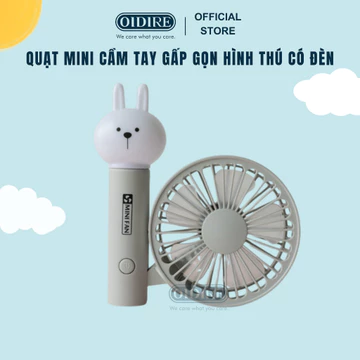 Quạt Mini Cầm Tay Gấp Gọn Hình Thú Có Đèn Quạt Tích Điện Tích Hợp Đèn Kích Thước 23x10cm Nhỏ Gọn